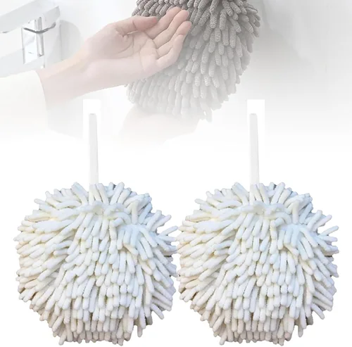 Miniatura 8 de Toalla de mano con bola mullida, absorbente para colgar en la cocina y el baño, toalla de mano de felpa de felpilla, de secado rápido, toallas