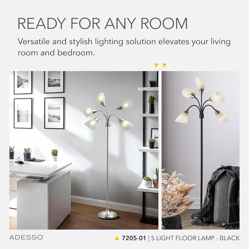 Miniatura 3 de Adesso Lámpara de pie con 5 pantallas móviles y brillo ajustable, iluminación perfecta para decoración de dormitorio, estudio de belleza y arte