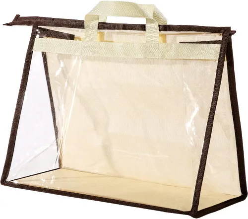 Bolsas de Almacenamiento Transparentes para Bolsos Organizador de Armario, Bolsa de Almacenamiento Colgante con Cremallera para Bolsos, M Beige