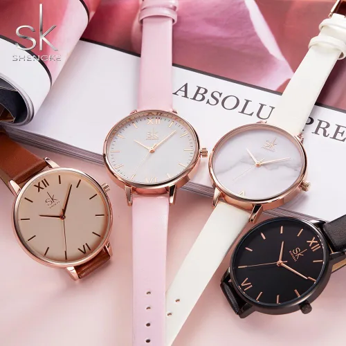 Miniatura 8 de SHENGKE - Reloj de pulsera para mujer con correa de piel, Decent, Casual, Geneva, a prueba de agua, para mujeres creativas