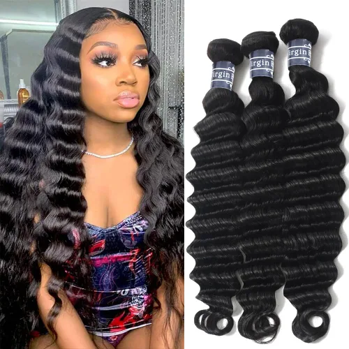Miniatura 9 de Amella Paquetes de Cabello Suelto de Onda Profunda 100% Sin Procesar de Cabello Virgen Brasileño - Extensiones de Cabello Humano de Onda Profunda