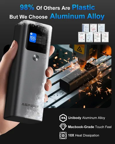 Miniatura 5 de AsperX Banco de energía para portátil, 27,600 mAh, 162.5 W, cuerpo unificado de aluminio PD3.1, cargador portátil de carga rápida, banco de batería