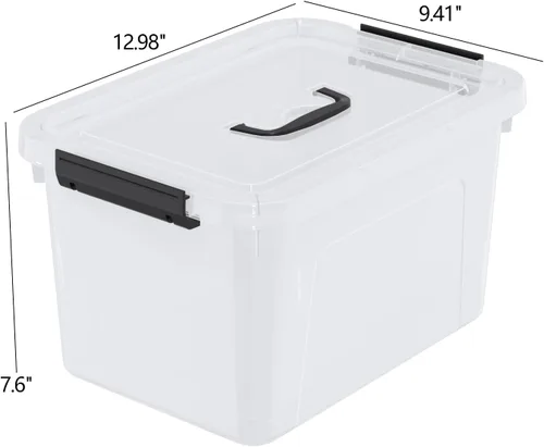 Miniatura 3 de Contenedores de almacenamiento de plástico de 10 cuartos de galón con tapas y asa, 4 paquetes de caja transparente con pestillo