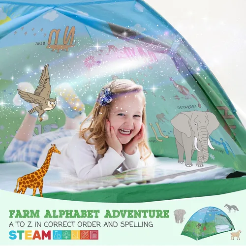 Miniatura 8 de Tienda de campaña de cama individual con diseño de animales para niños - Tiendas de ensueño mágicas para niños, toldo emergente para cama de niña