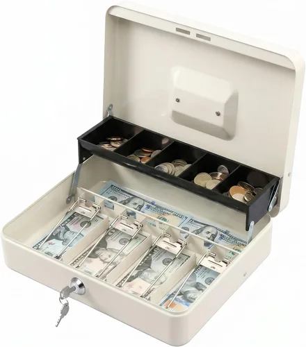 Miniatura 15 de KYODOLED Caja de dinero grande con cerradura de combinación, caja de dinero con bandeja para efectivo, caja fuerte con cerradura con llave, Negro-2