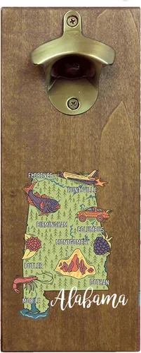 Torched State Craft - Abrebotellas magnético de cerveza con tapa (Alabama) con tipografía impresa en cuatro colores (Alabama) | Abridor de botellas