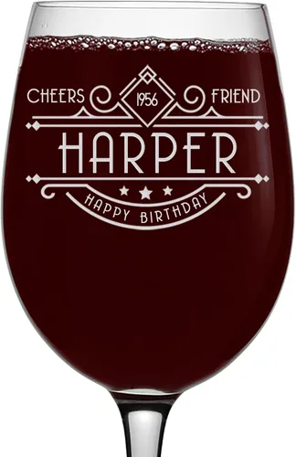 Miniatura 10 de Spotted Dog Company Copa de vino grabada vintage de 16 onzas con tallo de 16 onzas, regalos de feliz cumpleaños 70 para mujeres y hombres, saludos a