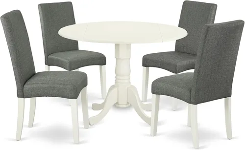 Miniatura 16 de East West Furniture DLDR5-BLK-24 - Juego de mesa de comedor moderno de 5 piezas, incluye una mesa redonda de madera con gotas y 4 sillas tapizadas