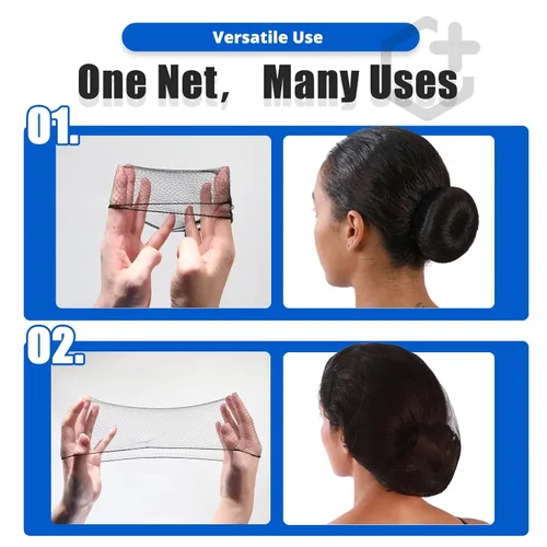 Miniatura 6 de Smilco - 100 unidades de red para el cabello, malla elástica invisible de 22 pulgadas, para hacer moños, ballet, bailarina, cocina, comida (negro)