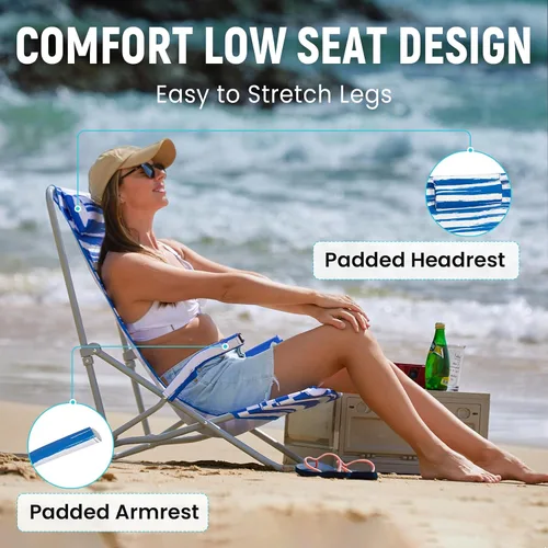 Miniatura 4 de #WEJOY Silla de playa de respaldo alto para adultos, sillas de playa resistentes para adultos con reposacabezas, silla portátil ligera para acampar