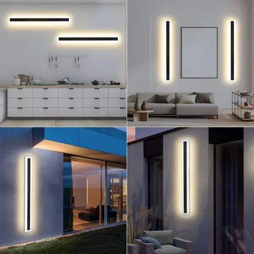 Miniatura 5 de Paquete de 2 luces de pared para exteriores de 32 pulgadas, 24 W, IP65, acrílico esmerilado, lámpara de pared, moderna, rectangular, color negro