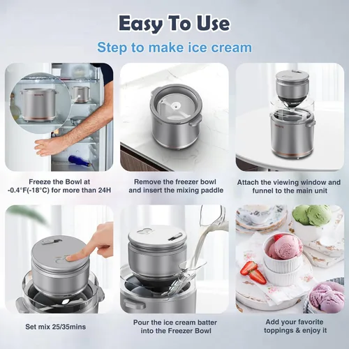 Miniatura 6 de BRIOBITE Máquina eléctrica de helado de 1.1 cuartos de galón para helados, batidos y sorbetes, perfecta para 2-3 porciones, fácil de usar y limpiar