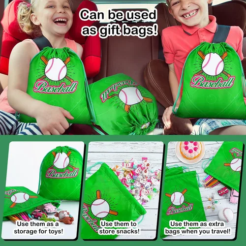 Miniatura 4 de Shappy Paquete de 16 bolsas de béisbol con cordón para recuerdos de fiesta, 12 x 10 pulgadas, bolsas de regalo, suministros de equipo, regalos