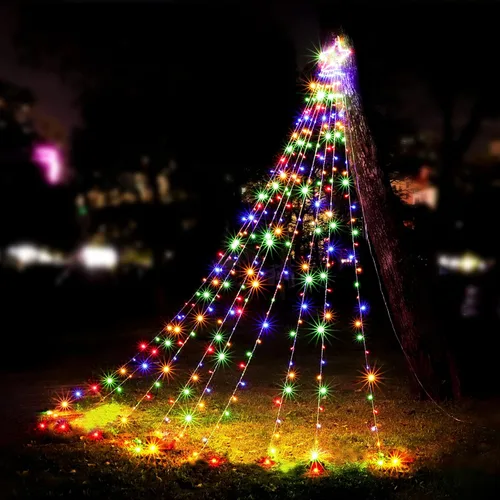 Miniatura 2 de Luces de estrella para decoración de Navidad al aire libre, 320 LED, 16.4 pies, luces de cadena para árbol de Navidad con topper de estrella