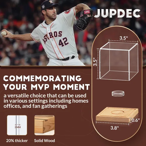 Miniatura 5 de Estuche de exhibición de béisbol, soporte de béisbol transparente con base de madera, caja de soporte de béisbol con autógrafo para pelota