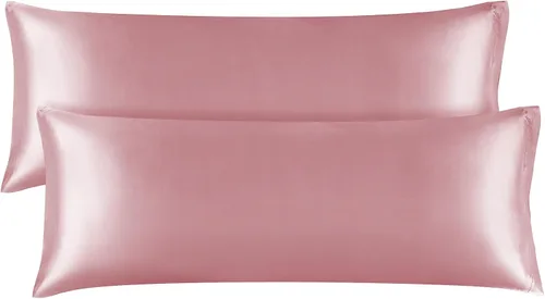 Miniatura 146 de Bedelite Funda de almohada de satén para el cuerpo, súper suave y refrescante, para el cabello y la piel, transpirable, sedosa y larga, 20 x 54 Rosa