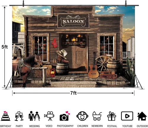 Miniatura 3 de Western Saloon Cowboy Backdrop 7 pies de ancho x 5 pies de alto Country Vintage Bar Wild West Ranch Texas Vaque Horse Barn Door Cowgirl Baby Shower