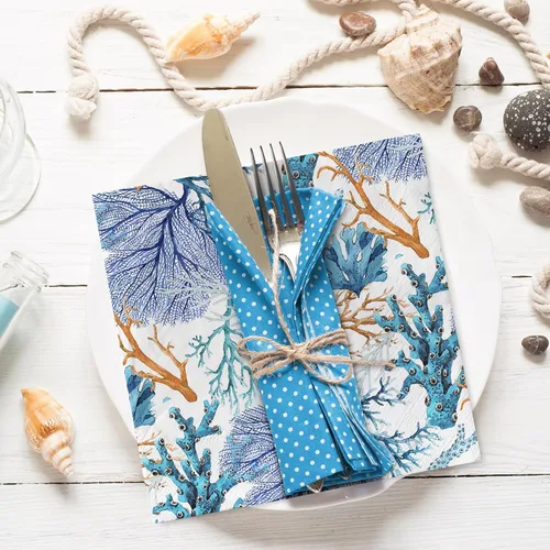 Miniatura 4 de AnyDesign Paquete de 80 servilletas de almuerzo de verano, estampado de coral océano, servilletas de papel desechables, servilletas de papel