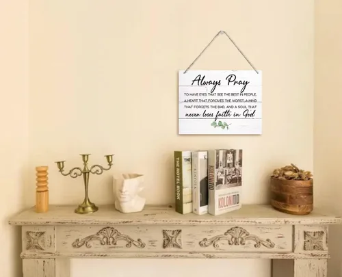 Miniatura 2 de Placa de madera impresa con versículo bíblico, letrero de pared para el hogar, siempre reza para tener ojos, cita de las Escrituras, placa colgante