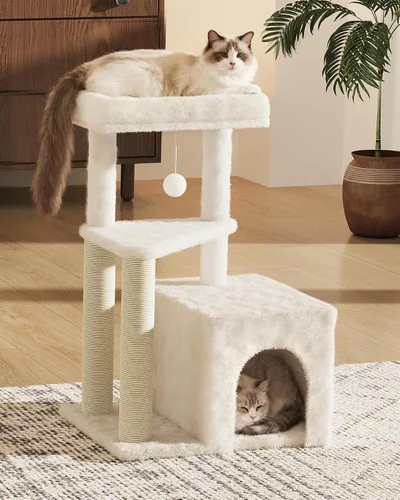 Miniatura 2 de Torre de árbol para gatos de interior, condominio para gatos de varios niveles de 33 pulgadas con postes rascadores, percha grande, juguete colgante