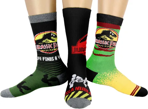 Bioworld Jurassic Park - Calcetines para adultos, inspirados en la isla de dinosaurios, para hombre, 3 pares, Multi colorido