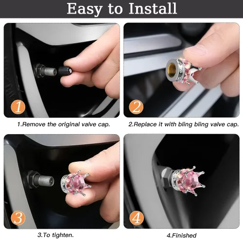 Miniatura 7 de OTOSTAR Tapones para válvula de neumático, paquete de 4 unidades de diamantes de imitación puros hechos a mano para automóvil, bicicleta
