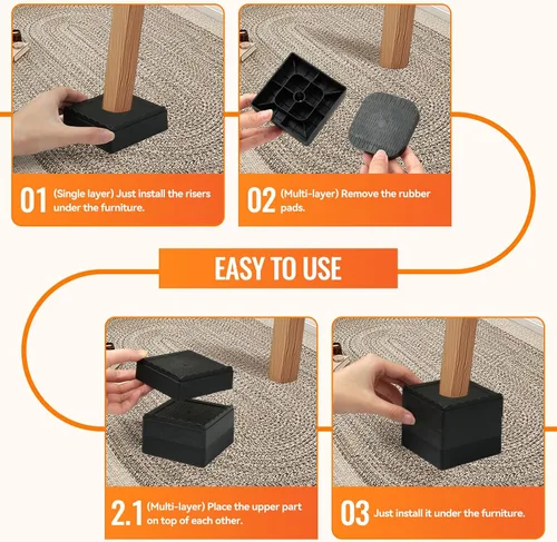 Miniatura 7 de Elevadores de Muebles Resistentes Elevadores de Cama Ajustables Bloques de Elevación 4, 3, 2 pulgadas para Sofá, Sillón, Mesa, Escritorio, Patas