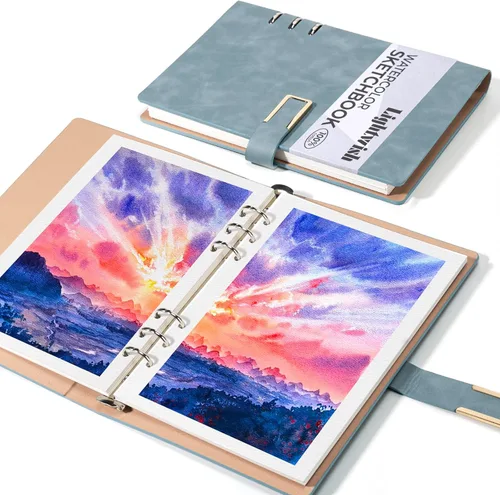 Miniatura 16 de Libro de bocetos de acuarela Lightwish, 100% algodón, sin ácidos, diario de acuarela, papel de acuarela de 300 gsm/140 lb prensado en frío