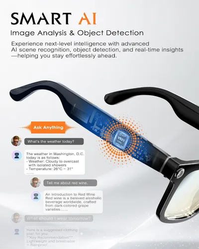 Miniatura 7 de Gafas inteligentes con cámara y audio, gafas con cámara HD de 8MP y filtro de luz azul para hombres y mujeres, grabación de video 1080P con gafas