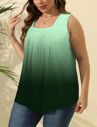 Miniatura 184 de Saloogoe - Camisetas sin mangas veraniegas para mujeres, plisadas con cuello cuadrado y dobladillo curvado, blusas de ajuste holgado con movimiento