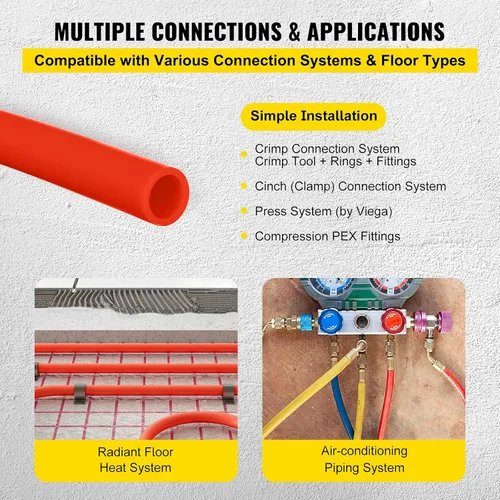 Miniatura 7 de Happybuy Tubería PEX de 1000 pies Tubo PEX de 1/2" Tubería PEX Barrera de Oxígeno Piso Radiante Tubo PEX Radiante Calefacción de Piso Fontanería
