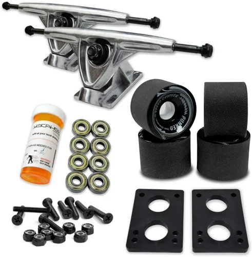 Yocaher Longboard - Juego de ruedas para monopatín de 2.795 in + camiones de aluminio pulido de 7 pulgadas/7.087 in, rodamiento, almohadilla
