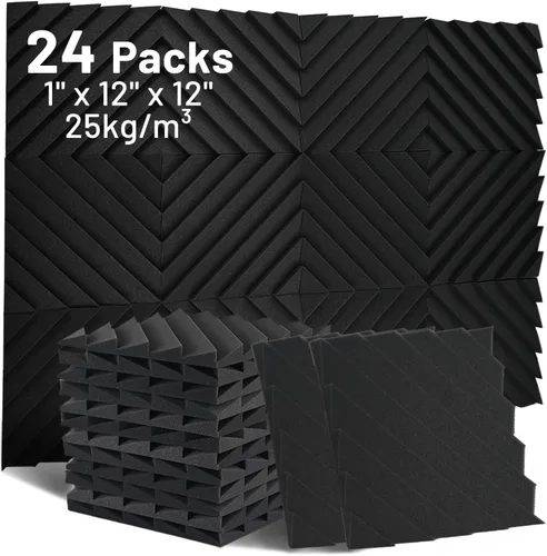 Focusound Paquete de 24 paneles de espuma a prueba de sonido, paneles de espuma acústica de 1 x 12 x 12 pulgadas para pared, paneles de cuña