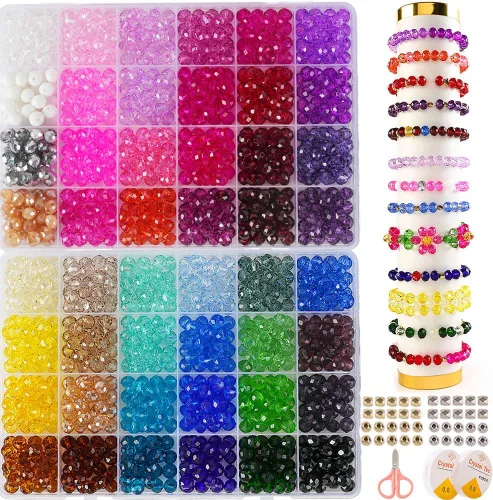 Miniatura 10 de Cuentas de vidrio para hacer joyas, 1300 piezas + 0.315 in + 0.315 in, 48 colores, cuentas redondas de cristal para hacer pulseras, kit