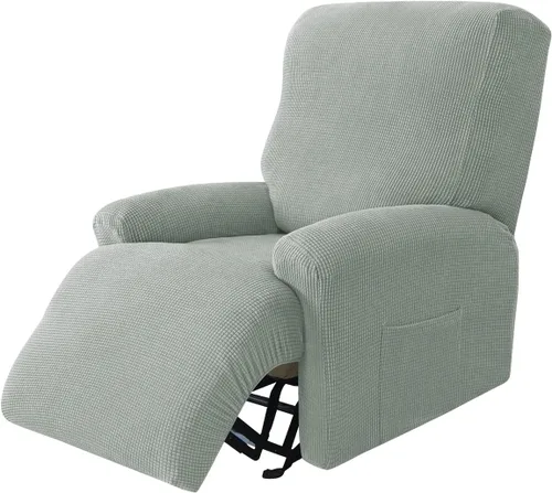 Miniatura 11 de Funda elástica de jacquard para silla reclinable, funda de sofá de poliéster de 4 piezas con bolsillo lateral, lavable a máquina
