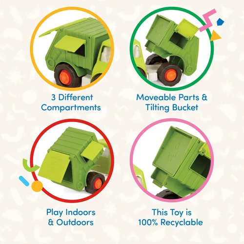 Miniatura 3 de Battat – Wonder Wheels – Camión de Reciclaje – 3 Compartimentos para Gestión de Residuos – Vehículo para Niños Pequeños – Reciclable – 1 año +