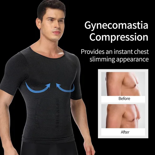 Miniatura 3 de MISS MOLY Camisas de compresión para hombre, camiseta adelgazante, chaleco moldeador para ocultar ginecomastia Moobs capa base camisetas sin mangas