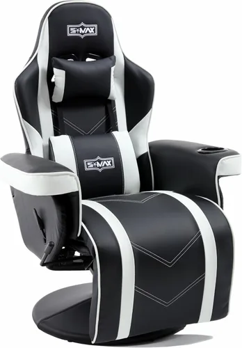 Miniatura 11 de S*MAX Silla reclinable para juegos para adultos, estilo carreras, ergonómica, con respaldo alto, giratoria, de piel sintética, con respaldo Negro