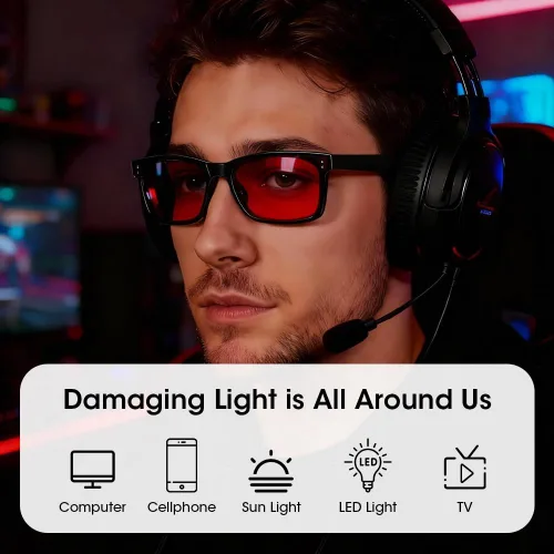 Miniatura 2 de Gafas de luz azul para mujer, anteojos de luz azul para hombre, 99.9% de bloqueo de luz azul, revestimiento doble AR con revestimiento rojo, lentes