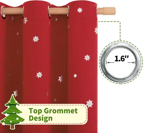 Miniatura 6 de BGment Cortinas de Navidad para Dormitorio de Niños 63 Pulgadas de Largo - Patrón de Copo de Nieve Decoración de Tratamientos de Ventanas con Ojales