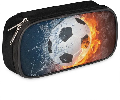 Miniatura 14 de Estuche de cuero blanco de béisbol 3D para lápices, organizador de papelería de gran capacidad, bolsa para lápices con agua y fuego para niños
