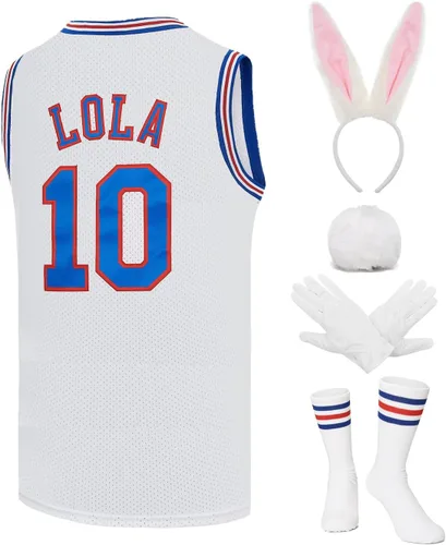 Camisetas de baloncesto para hombre #10 Lola #1 Bugs Space Movie Camisetas deportivas para fiesta de Halloween, blanconegro, XS-XXL