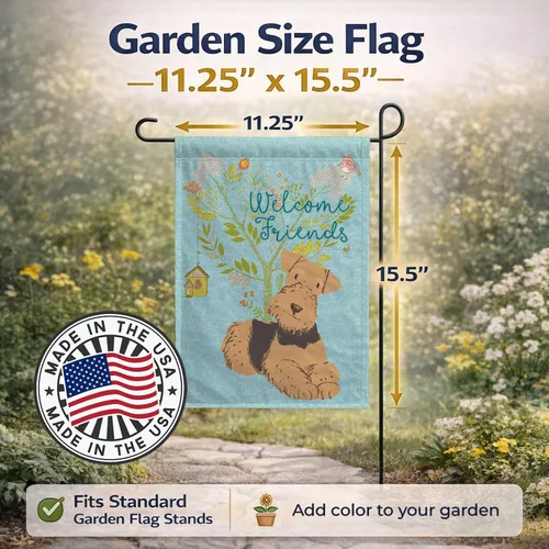 Miniatura 3 de Caroline's Treasures BB7625GF - Bandera decorativa para jardín con texto en inglés "Welcome Friends" Airedale Terrier, para jardín, jardín, patio