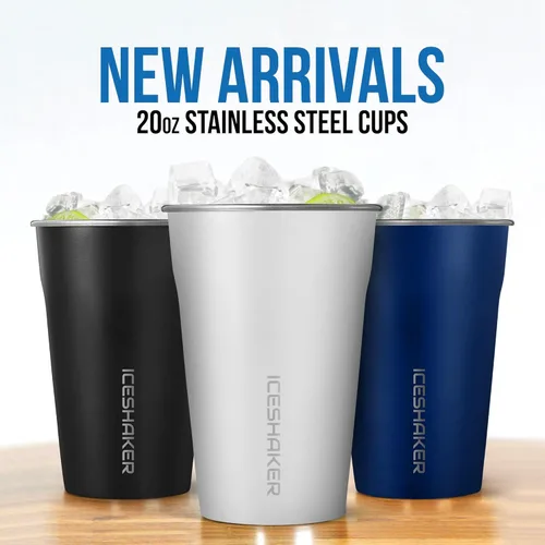 Miniatura 3 de Ice Shaker Vaso flexible de acero inoxidable de 26 onzas con asa, como se ve en Shark Tank, vaso blanco moderno para beber