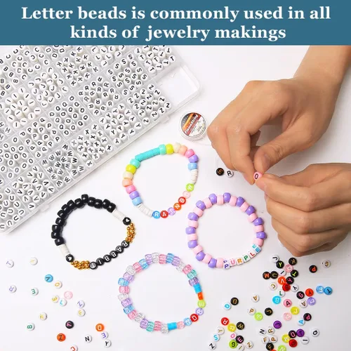 Miniatura 5 de Eppingwin 1400 cuentas de letras, cuentas acrílicas de 0.157 x 0.27 pulgadas, cuentas para hacer joyas, cuentas para hacer pulseras, cuentas