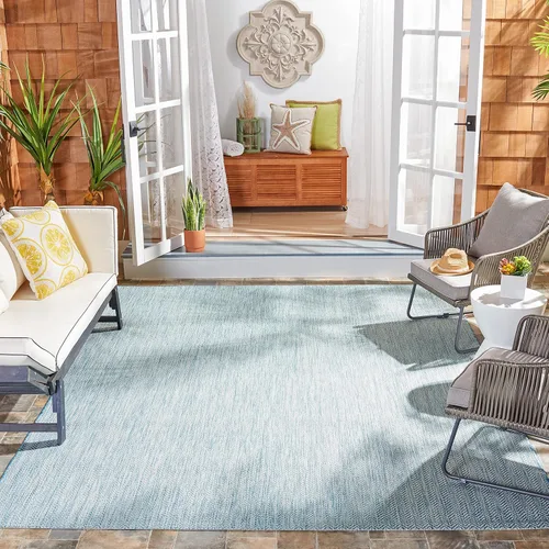 Miniatura 46 de SAFAVIEH Alfombra Lavable para Exteriores Colección Courtyard - Pasillo de 2'3" x 6'7", Azul Marino y Gris, No Desprende Pelusa y Fácil Limpieza