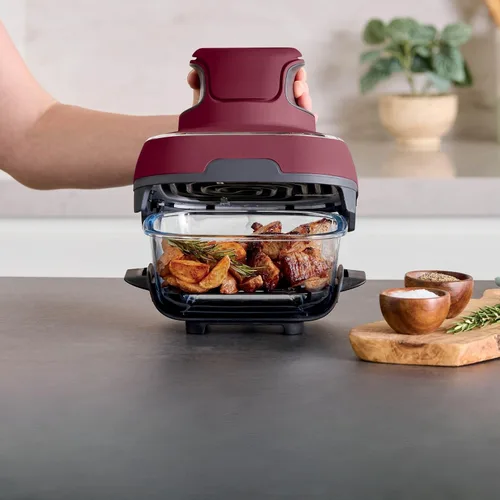 Miniatura 7 de Criispi - Freidora de aire portátil de vidrio 3 en 1, 1500 W, con recipientes de borosilicato no tóxico de 4 cuartos y 5 tazas, funciones máximas