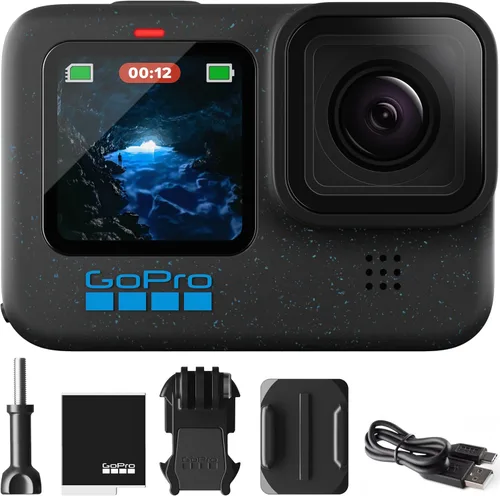 GoPro Hero12 Black - Paquete de comercio electrónico – Cámara de acción impermeable con video Ultra HD 5.3K60, fotos de 27 MP, HDR, sensor de imagen