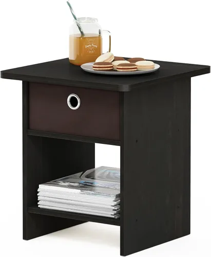 Miniatura 38 de Mesa de noche con cajón Furinno, Madera, Marrón oscuro/Negro