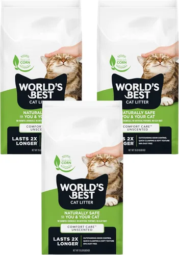 Miniatura 11 de WORLD'S BEST CAT LITTER Comfort Care sin perfume de 15 libras – Ingredientes naturales, aglutinación rápida, desechable, 99% libre de polvo